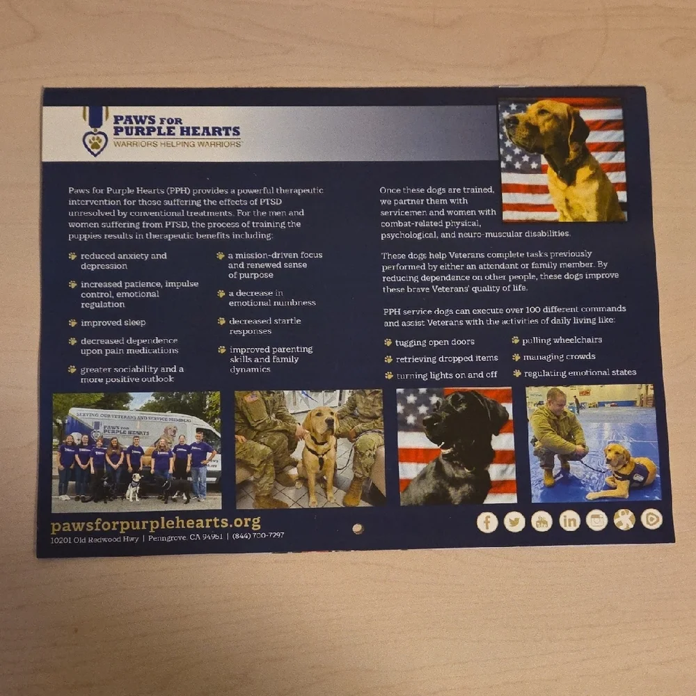 2026 Wall Calendar featuring Puppies and Dogs Raised to Help with PTSD